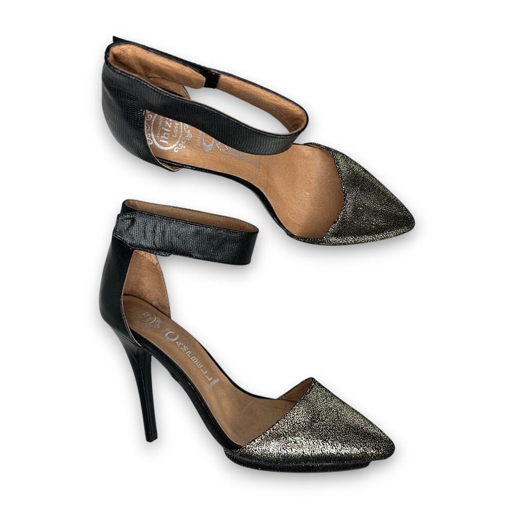 Jeffrey Campbell Solitaire D'Orsay Ankle Strap Heel Size 8.5 Black Gold Platform